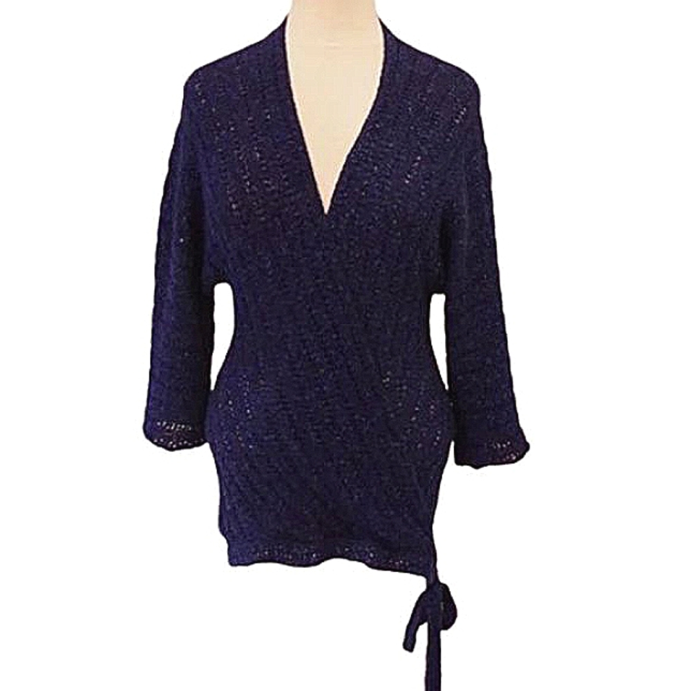 Bebe "Caspian Blue" Metallic Knit Faux Wrap Sweater- Sz. Sm